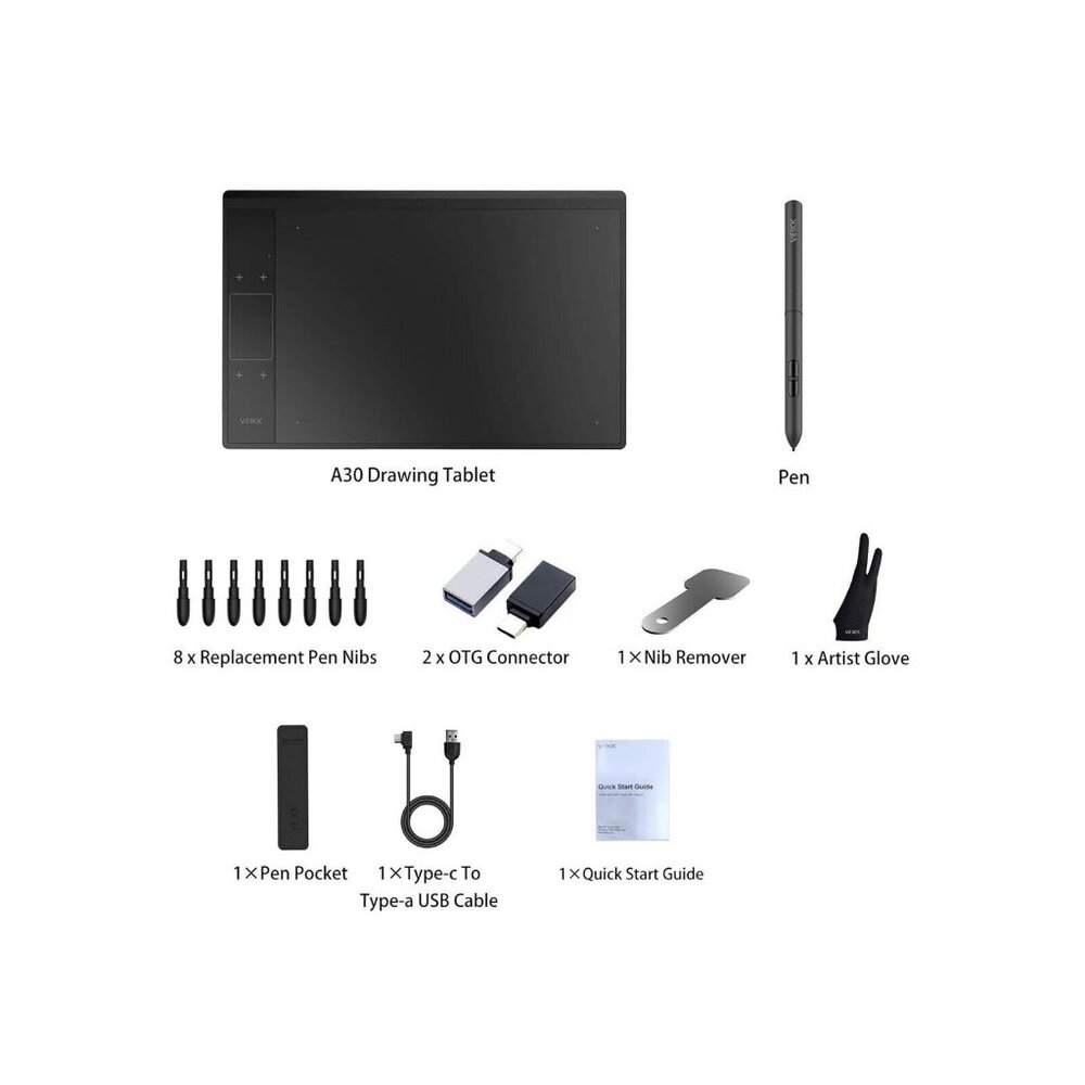 VEIKK A30 V2 Drawing Tablet 10x6" Graphics Tablet w/ Battery-Free Pen Gift IDEA - Picture 6 of 7